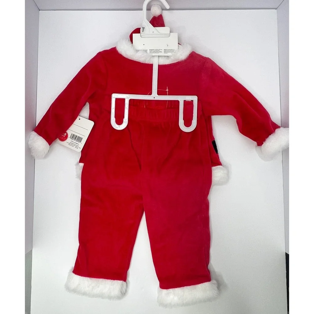 Bon Bebe Santa Set 6-9 Month Red Fleece Costume Christmas Holiday Outfit Hat NWT